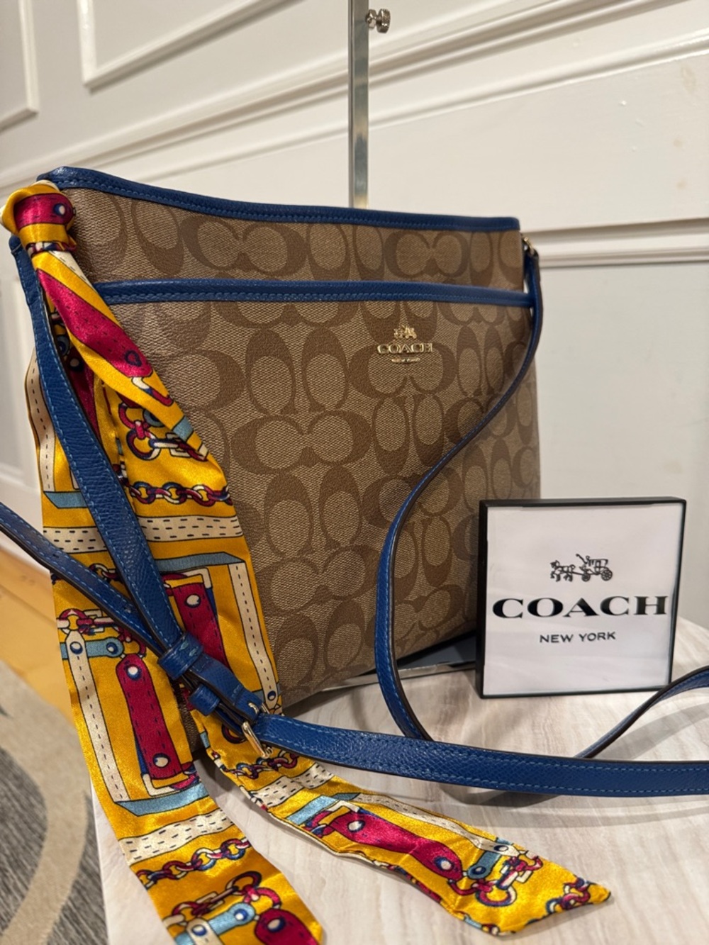 Coach File Bag Signature Blue Brown Crossbody